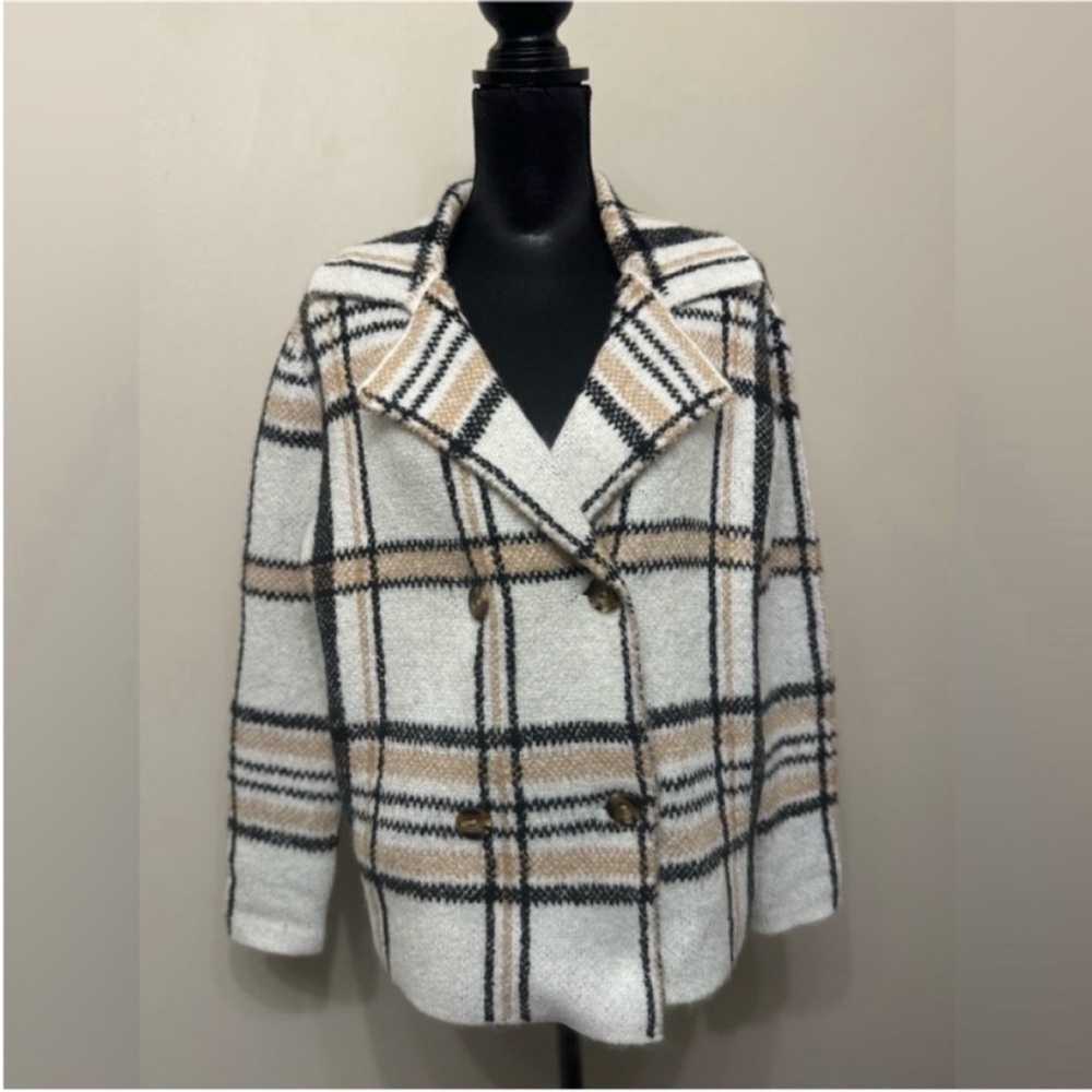 Rachel Zoe Plaid Blazer in White and Tan